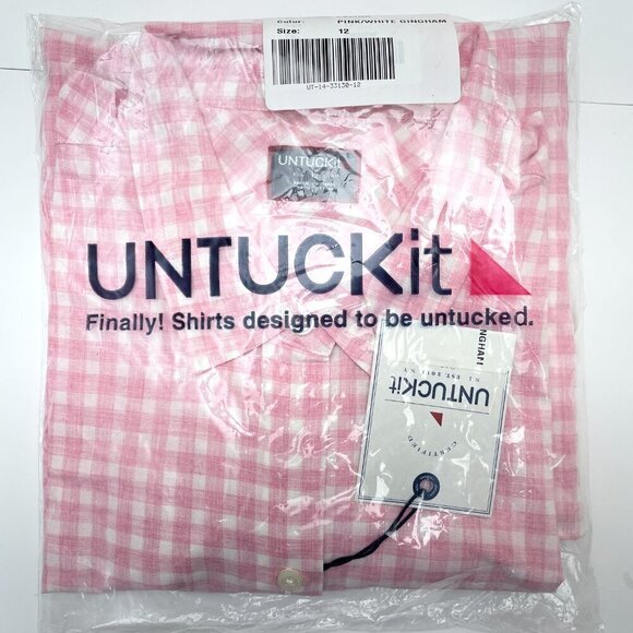 New UNTUCKit Women's Calina Shirt Pink & White Gingham Button Up size 4 - Picture 6 of 7